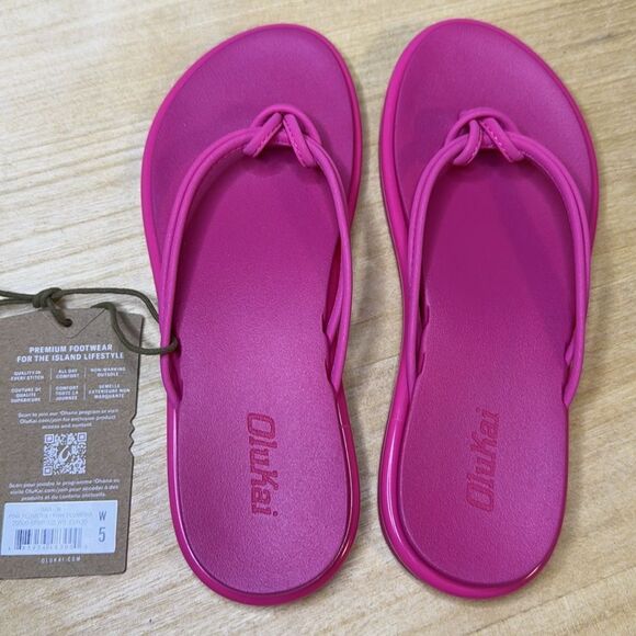 NWT- Olukai-Aka Sandals in Pink Plumeria (hot pink) - Womens size 5 - Picture 6 of 9